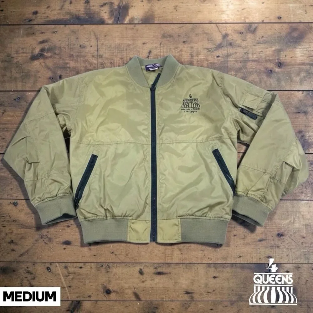 Vintage Las Vegas Bomber Jacket Mens MED Tan‎ Nylon 4 Queens Casino 90s Pockets